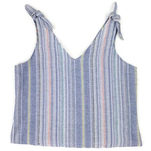 Copper Key Multicolor Stripe Cropped Shoulder Tie Tank Top Womens Large - Picture 12 of 13